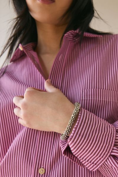 Urban Outfitters Textured Metal Beaded Stretch Bracelet In Silver, Women's At  In Metallic