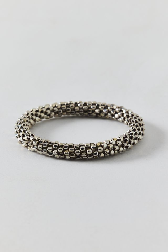Textured Metal Beaded Stretch Bracelet #1