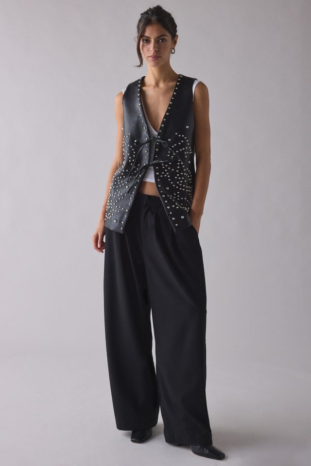 Glamorous Steffie Studded Tie-Front Faux Leather Vest #2
