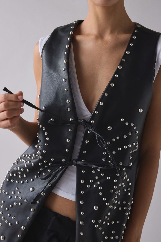 Glamorous Steffie Studded Tie-Front Faux Leather Vest #3
