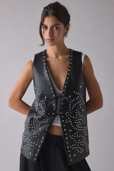 Glamorous Steffie Studded Tie-Front Faux Leather Vest