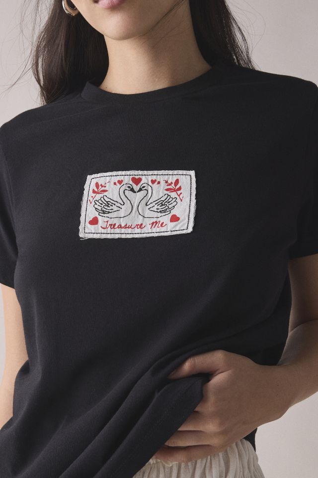 Treasure Me Swan Embroidered Applique Graphic Slim Tee #1