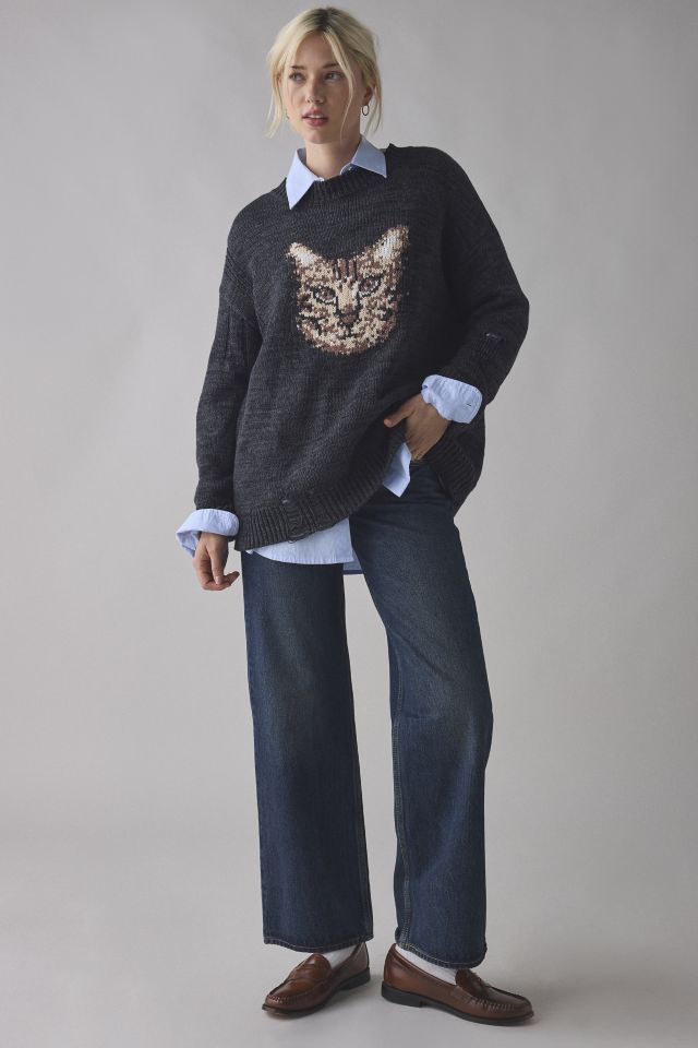BDG Kurt Cat Graphic Distressed Sweater #2