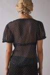 UO Mitchelle Semi-Sheer Polka Dot Chiffon Puff Sleeve Blouse