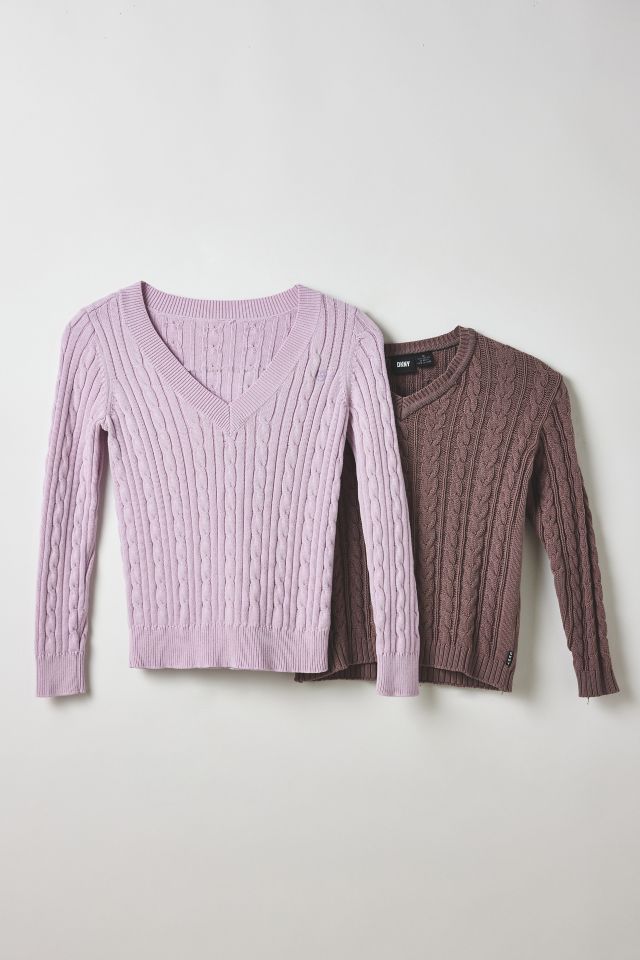 Vintage By UO Bleached Cable Knit V-Neck Sweater #1