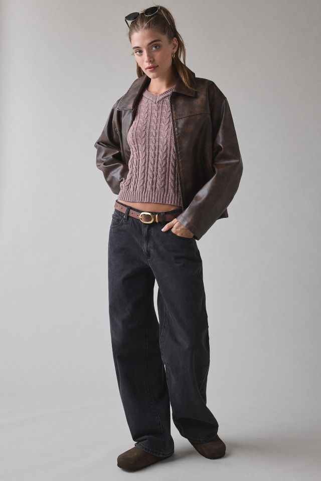 Vintage By UO Bleached Cable Knit V-Neck Sweater #3