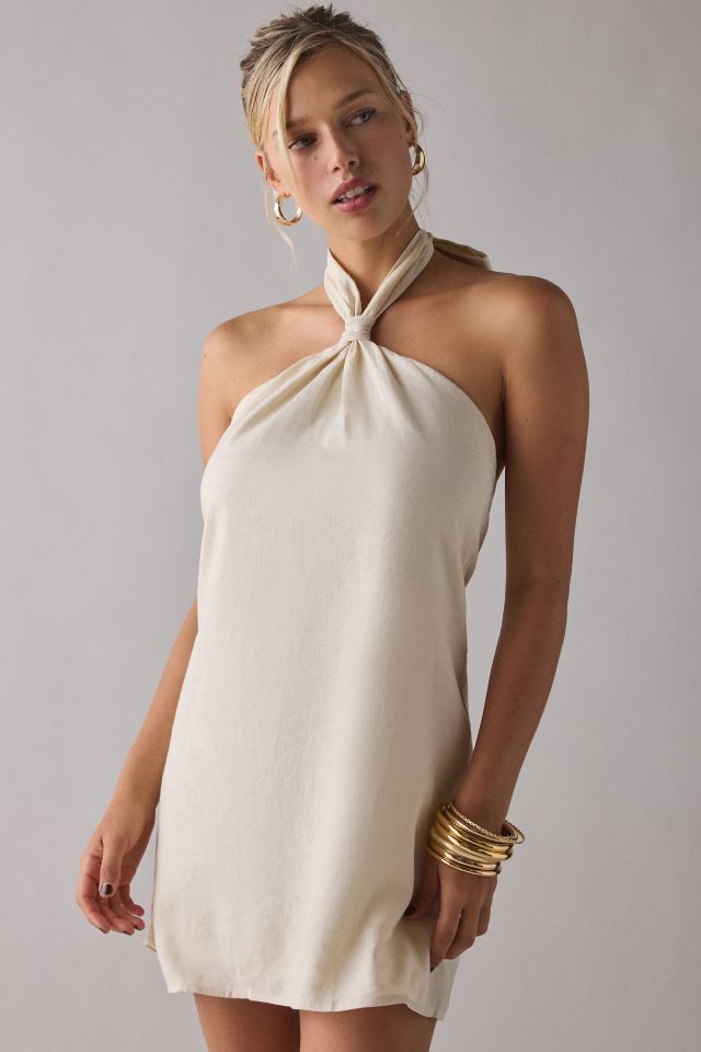 ReMADE By UO Made In LA EcoVero™ Linen Knotted Halter Mini Dress #1