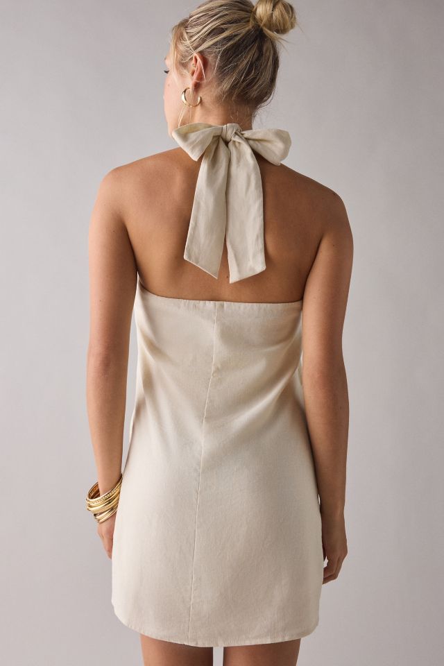 ReMADE By UO Made In LA EcoVero™ Linen Knotted Halter Mini Dress #3