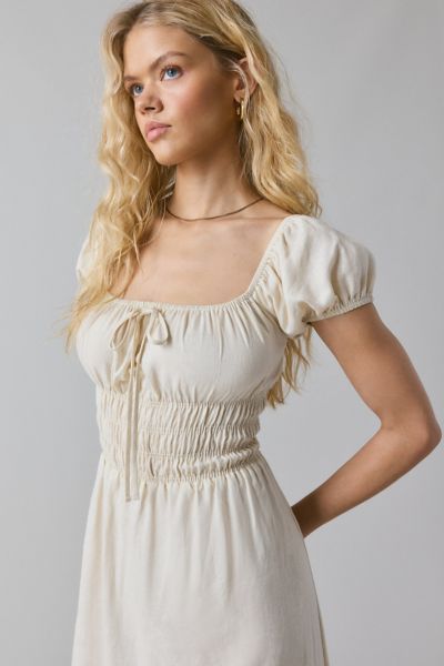ReMADE By UO Made LA EcoVero™ Linen Smocked Milkmaid Midi Dress