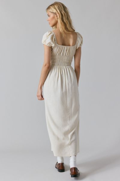 ReMADE By UO Made LA EcoVero™ Linen Smocked Milkmaid Midi Dress
