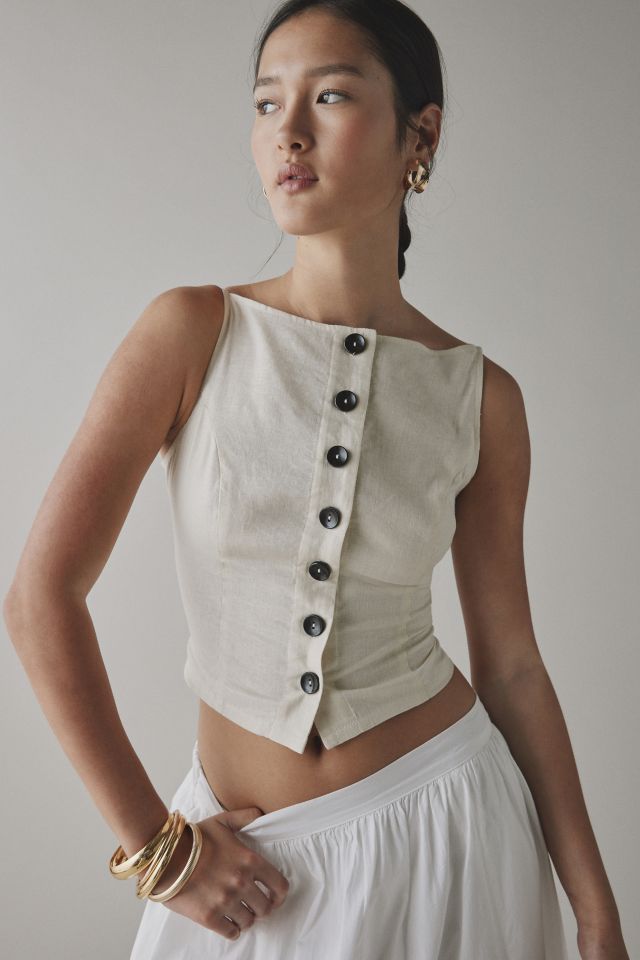 ReMADE By UO Made In LA EcoVero™ Linen Button Front Tank Top