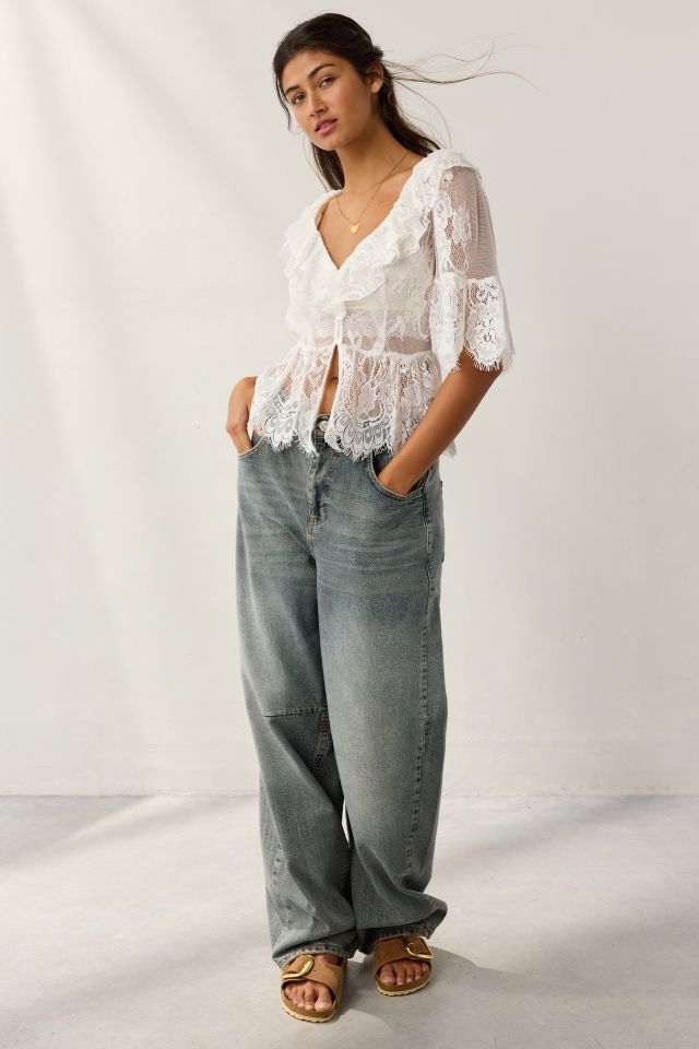 Kimchi Blue Clementine Sheer Lace Ruffle Bed Jacket #2