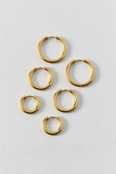 Urban Outfitters Essential Waterproof Tube Hoop Earring Set In Gold, Women's At