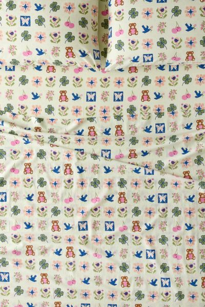 Urban Outfitters Raya Icon Patterned Sheet Set In Mint At  In Multi