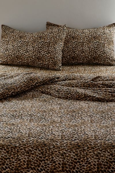Urban Outfitters Printed Flannel Duvet Set In Leopard At  In Brown