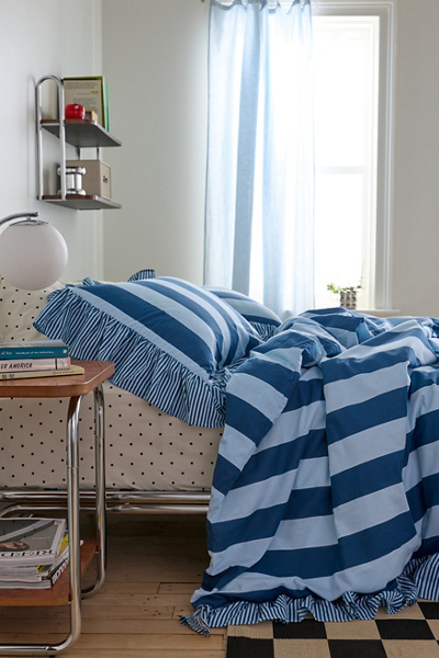 Striped Ruffle Duvet Cover Set