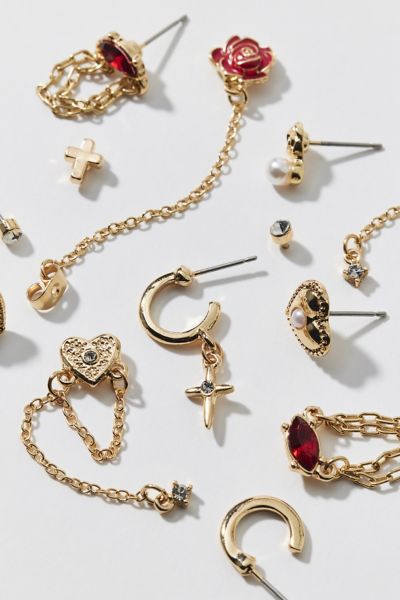 Urban Outfitters Belladona Chain Post & Hoop Earring Set In Gold, Women's At