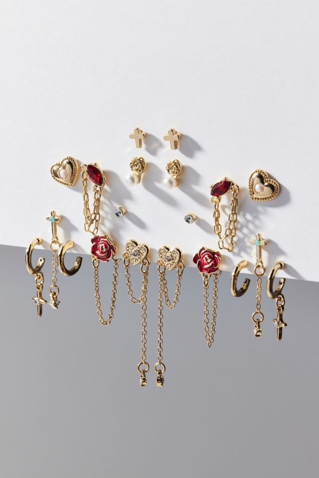 Belladona Chain Post & Hoop Earring Set #1