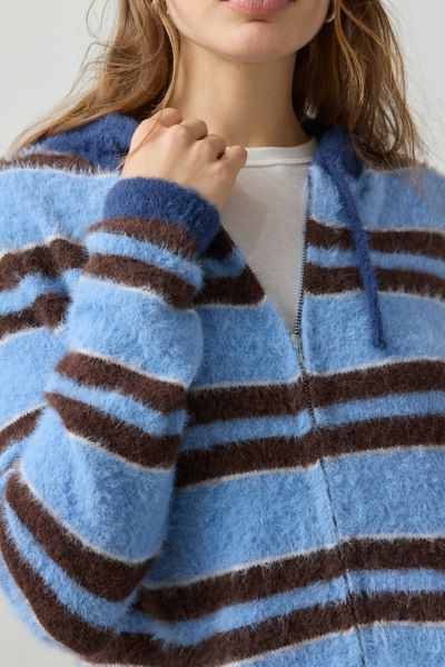 Daisy Street Striped Zip-Up Hoodie Sweater