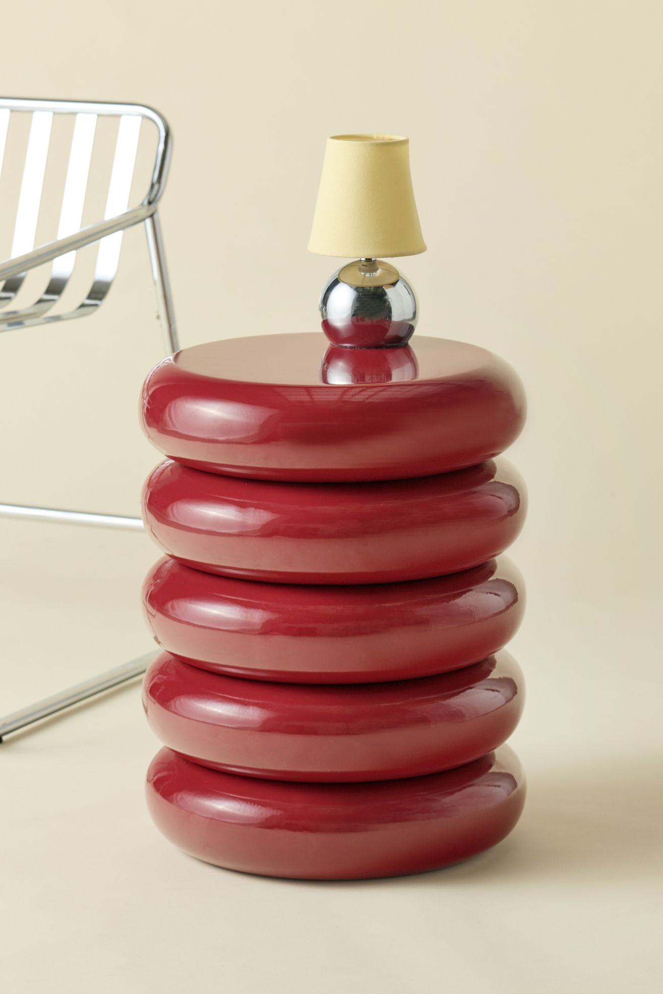 Jones Ribbed Iron Storage Side Table - Oxblood, ONE SIZE