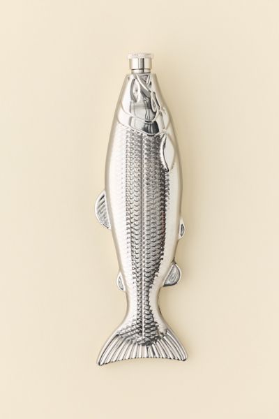 Urban Outfitters Fish Shaped Stainless Steel Flask In Silver At