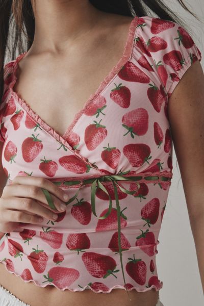 Remade By UO Remnants Strawberry Tie-Front Crop Top