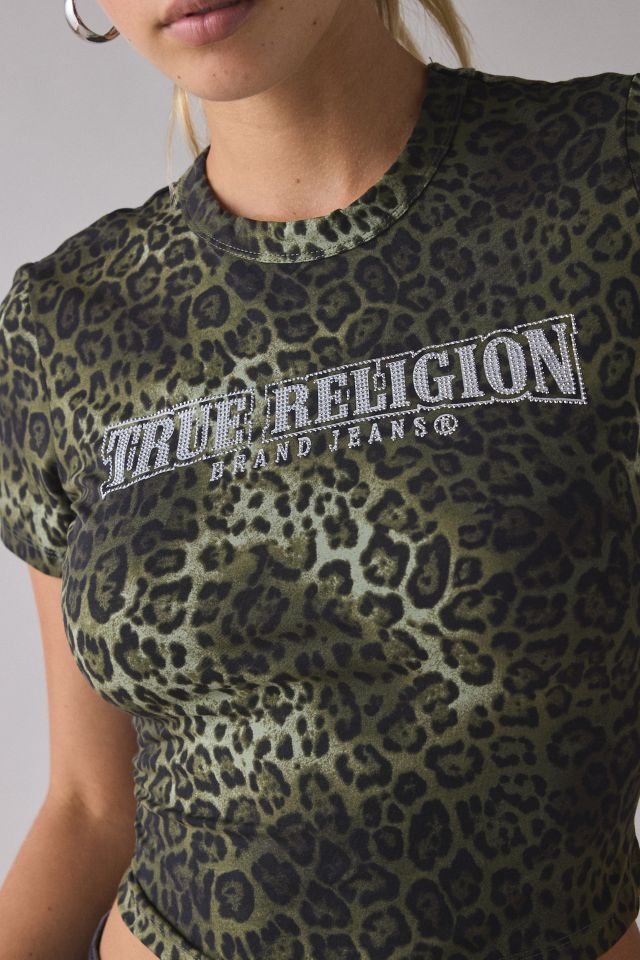 True Religion Crystal Graphic Leopard Print Baby Tee #3