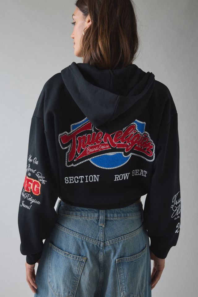 True Religion Crystal Patched Graphic Zip-Up Hoodie Sweatshirt #3
