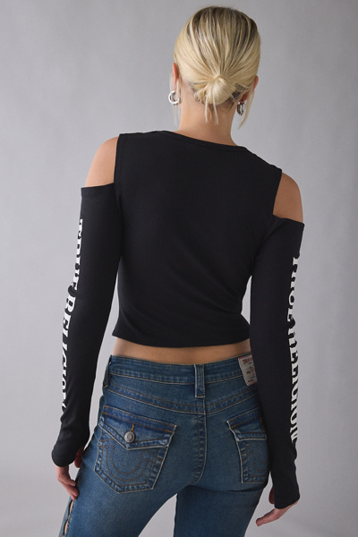 True Religion Ribbed Cutout Long Sleeve Top