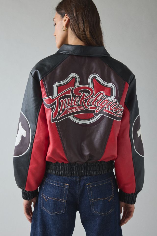 True Religion Colorblocked Faux Leather Varsity Jacket #1