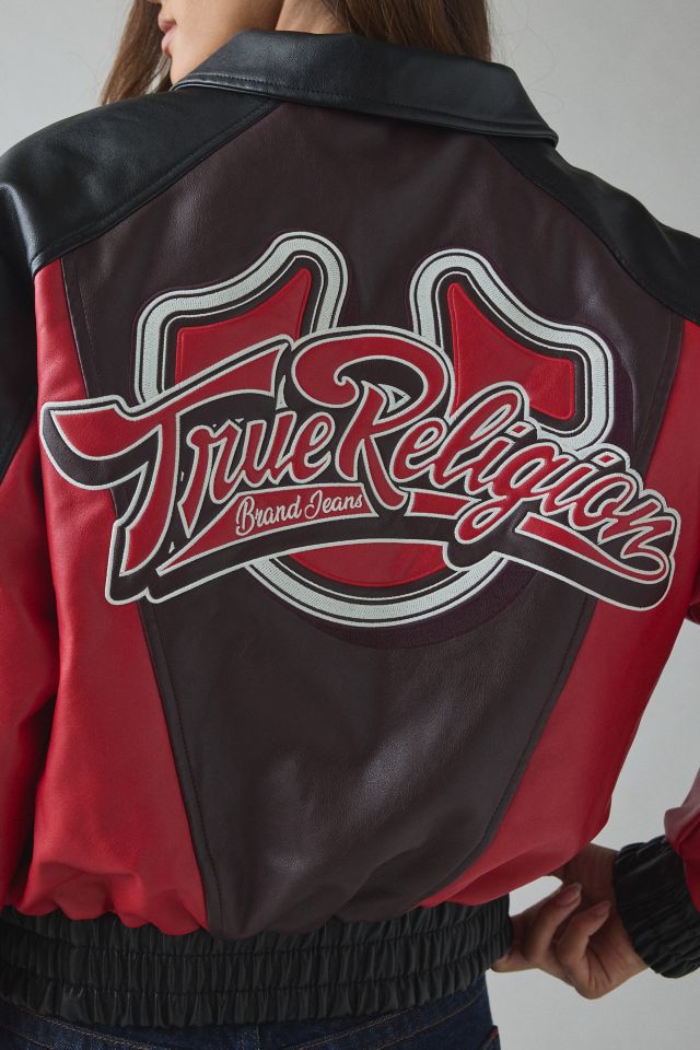 True Religion Colorblocked Faux Leather Varsity Jacket #3