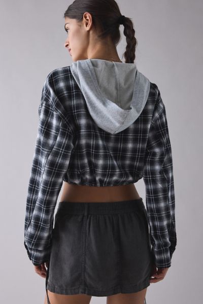 True Religion Applique Shrunken Flannel Zip-Up Hoodie Sweatshirt