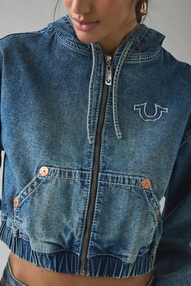 True Religion Horseshoe Graphic Denim Zip-Up Hoodie Sweatshirt #1
