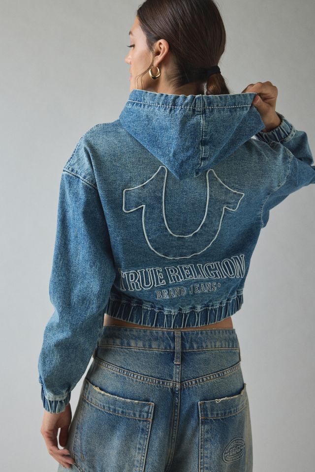 True Religion Horseshoe Graphic Denim Zip-Up Hoodie Sweatshirt #3
