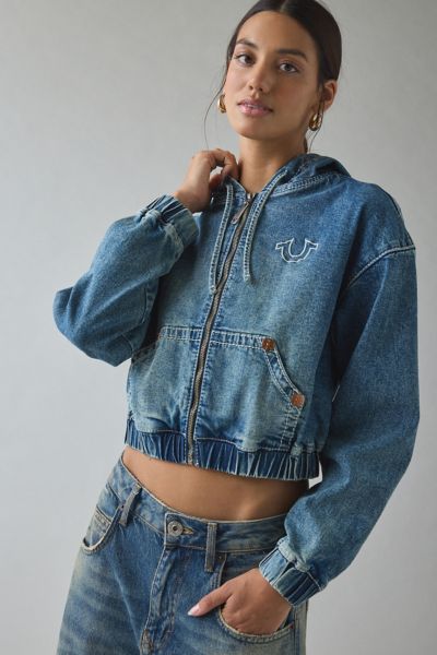 True Religion Horseshoe Graphic Denim Zip-Up Hoodie Sweatshirt