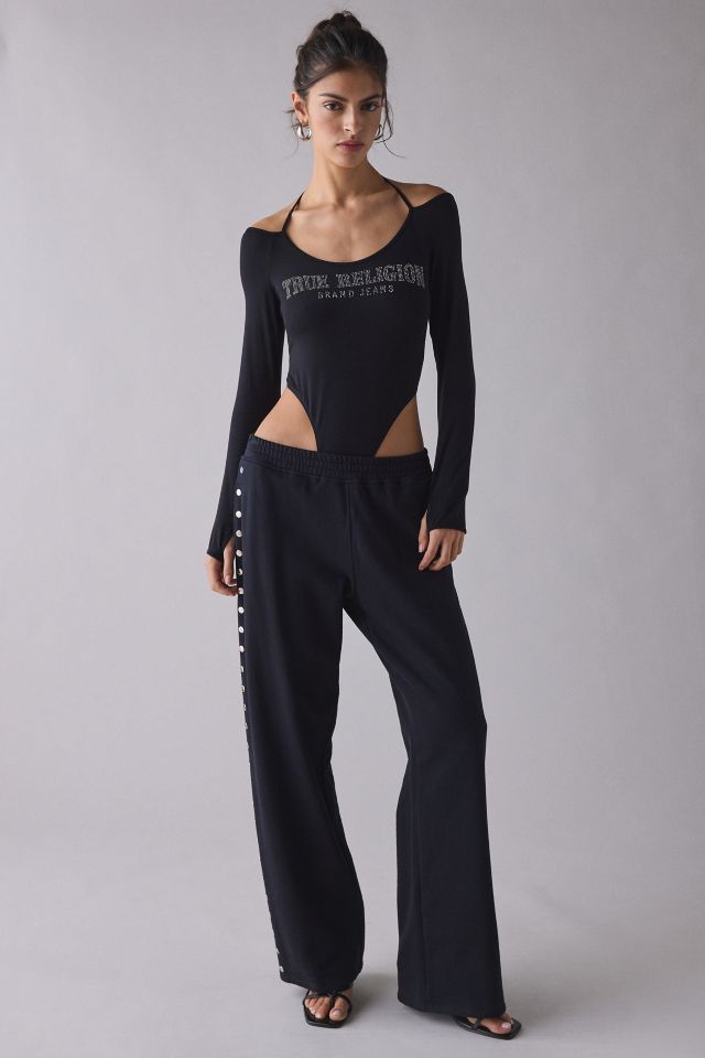 True Religion Crystal Graphic Halter Tie Long Sleeve Bodysuit #2