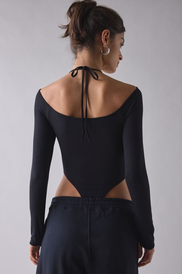 True Religion Crystal Graphic Halter Tie Long Sleeve Bodysuit #3