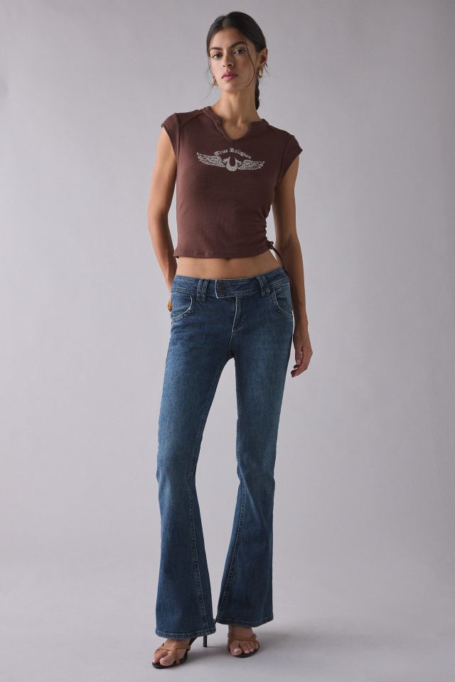 True Religion Crystal Graphic V-Notch Side Ruched Baby Tee #2
