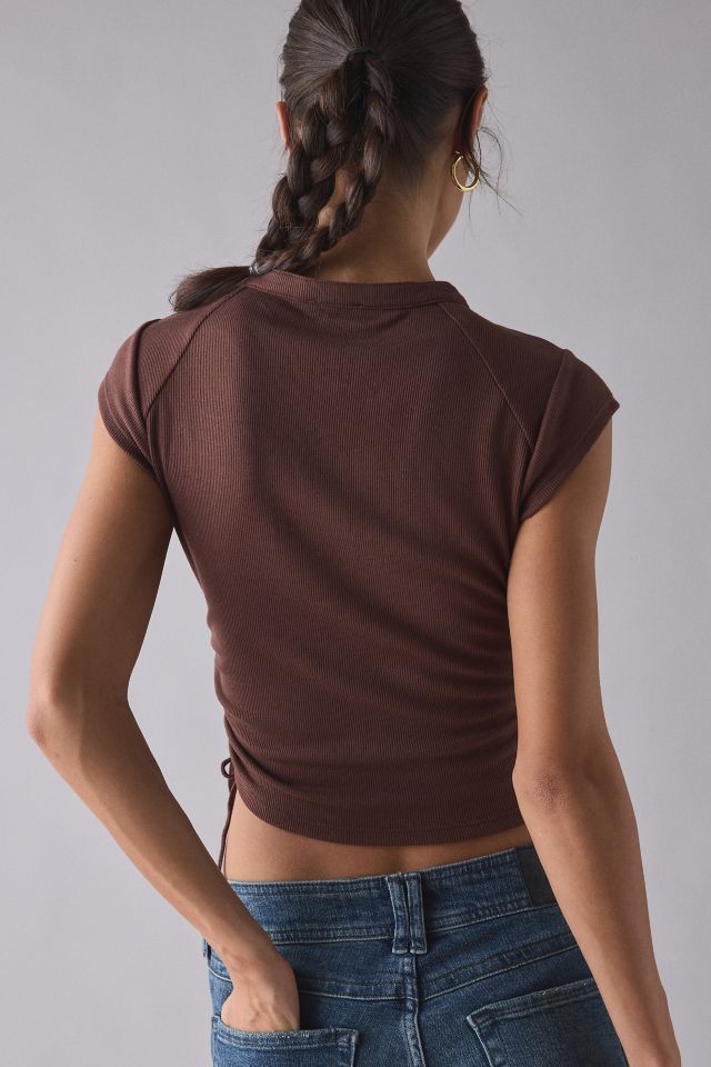 True Religion Crystal Graphic V-Notch Side Ruched Baby Tee #3