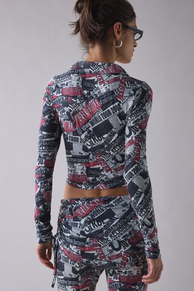 True Religion World Tour Print Long Sleeve Button-Up Top