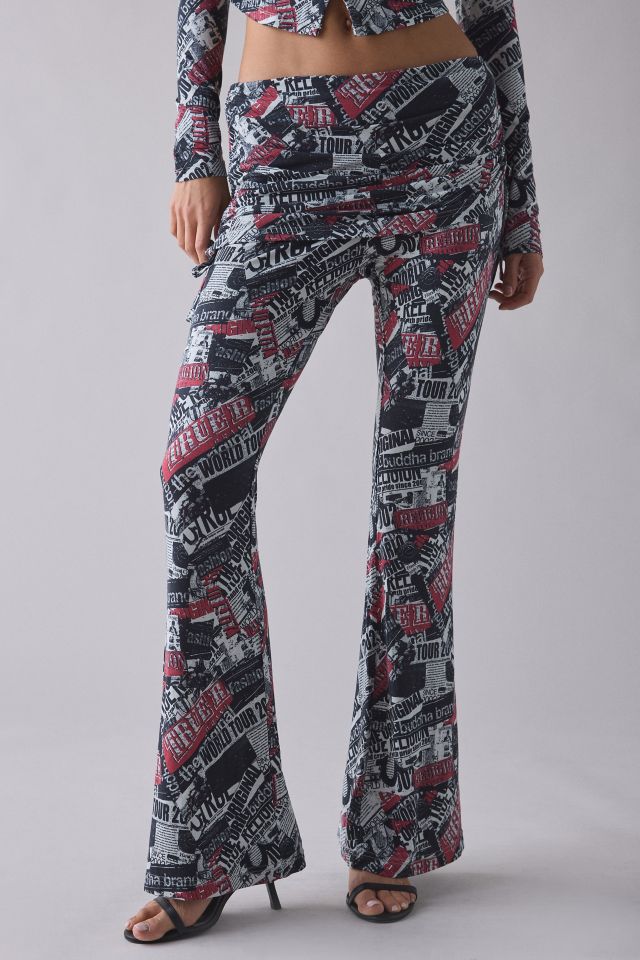 True Religion World Tour Print Asymmetric Ruched Foldover Pant #1