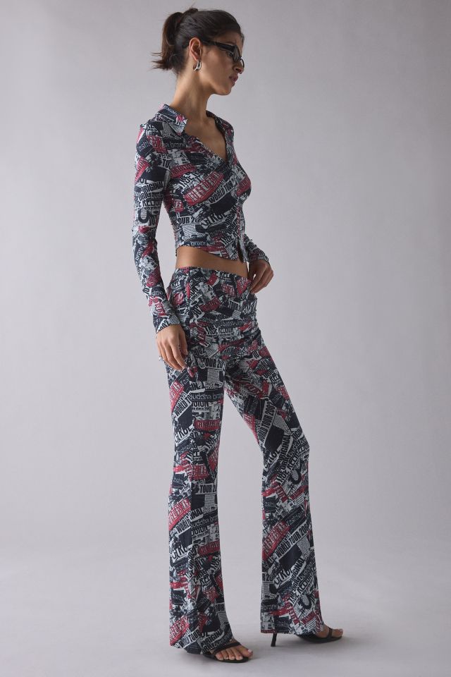 True Religion World Tour Print Asymmetric Ruched Foldover Pant #3