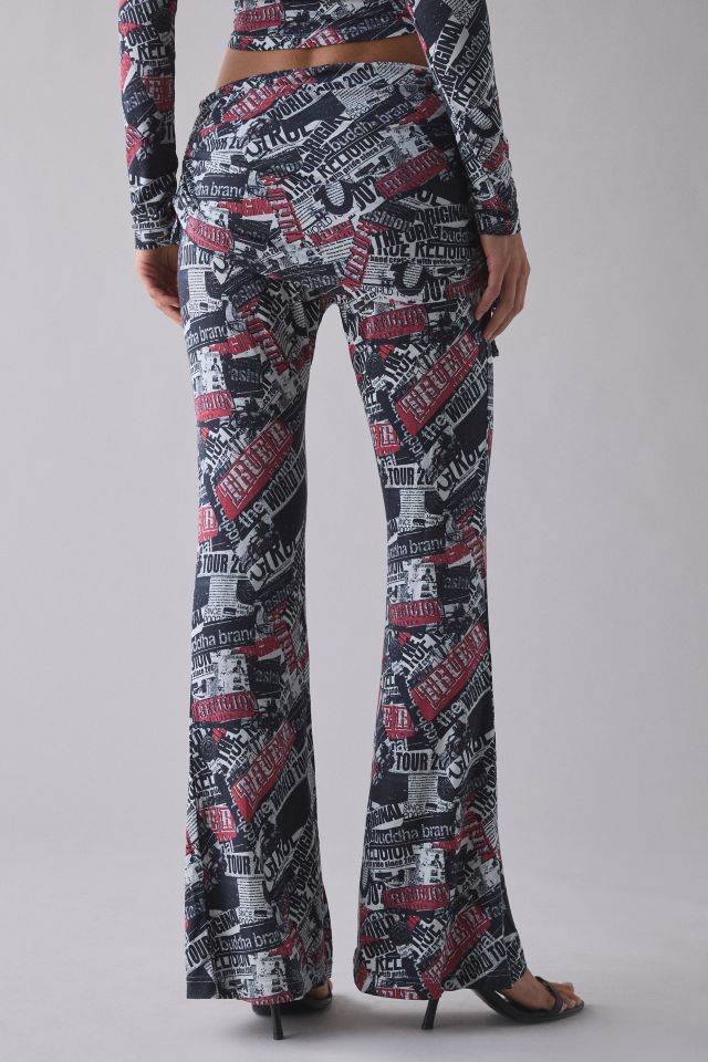 True Religion World Tour Print Asymmetric Ruched Foldover Pant #4