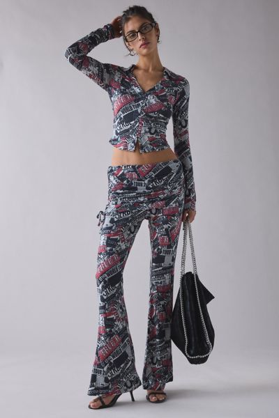 True Religion World Tour Print Asymmetric Ruched Foldover Pant
