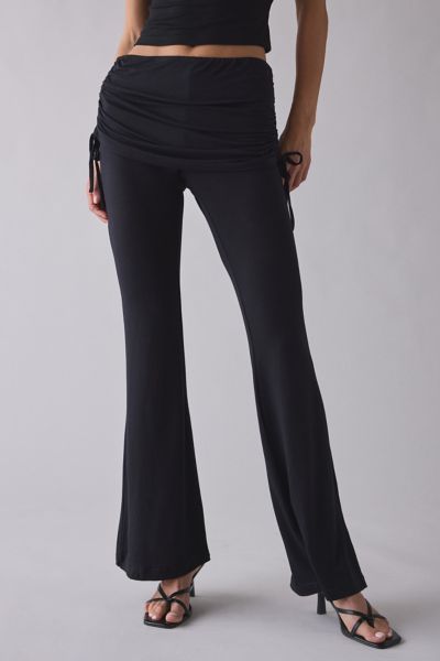 True Religion Asymmetric Ruched Side-Tie Foldover Flare Pant