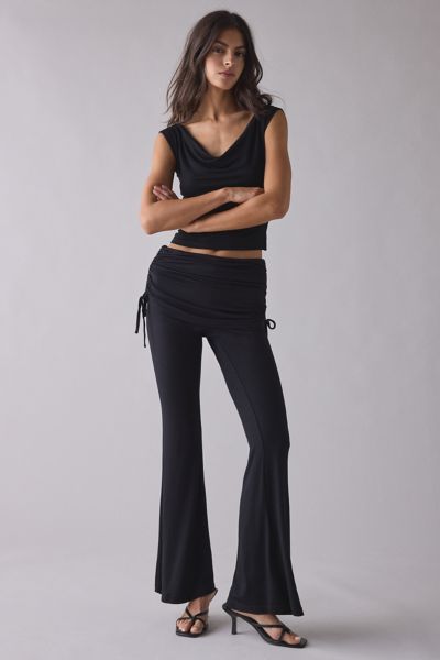 True Religion Asymmetric Ruched Side-Tie Foldover Flare Pant