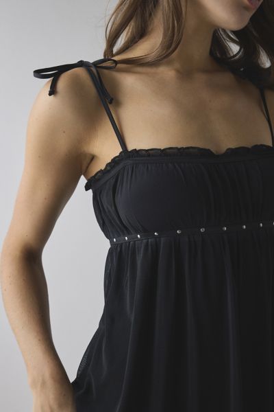 Motel Damiera Mesh Tie-Strap Babydoll Mini Dress