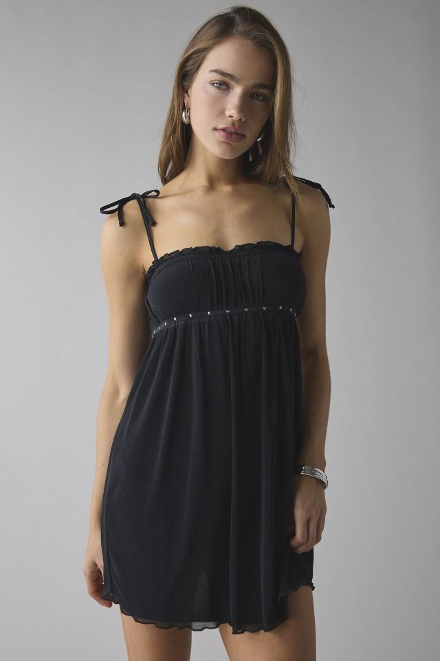 Motel Damiera Mesh Tie-Strap Babydoll Mini Dress