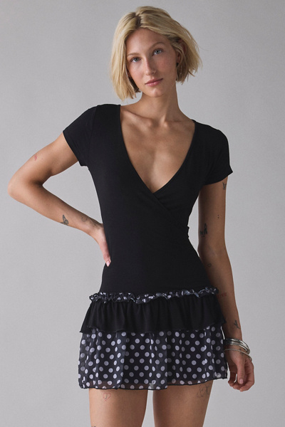 Motel Navya Ruffle Wrap Drop Waist Mini Dress | Urban Outfitters