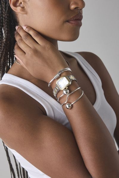 Urban Outfitters Mixed Metal Rectangle Watch In Mixed Metals, Women's At  In Silver